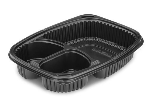 34oz Black 3 Compartment Microwaveable Container X 320